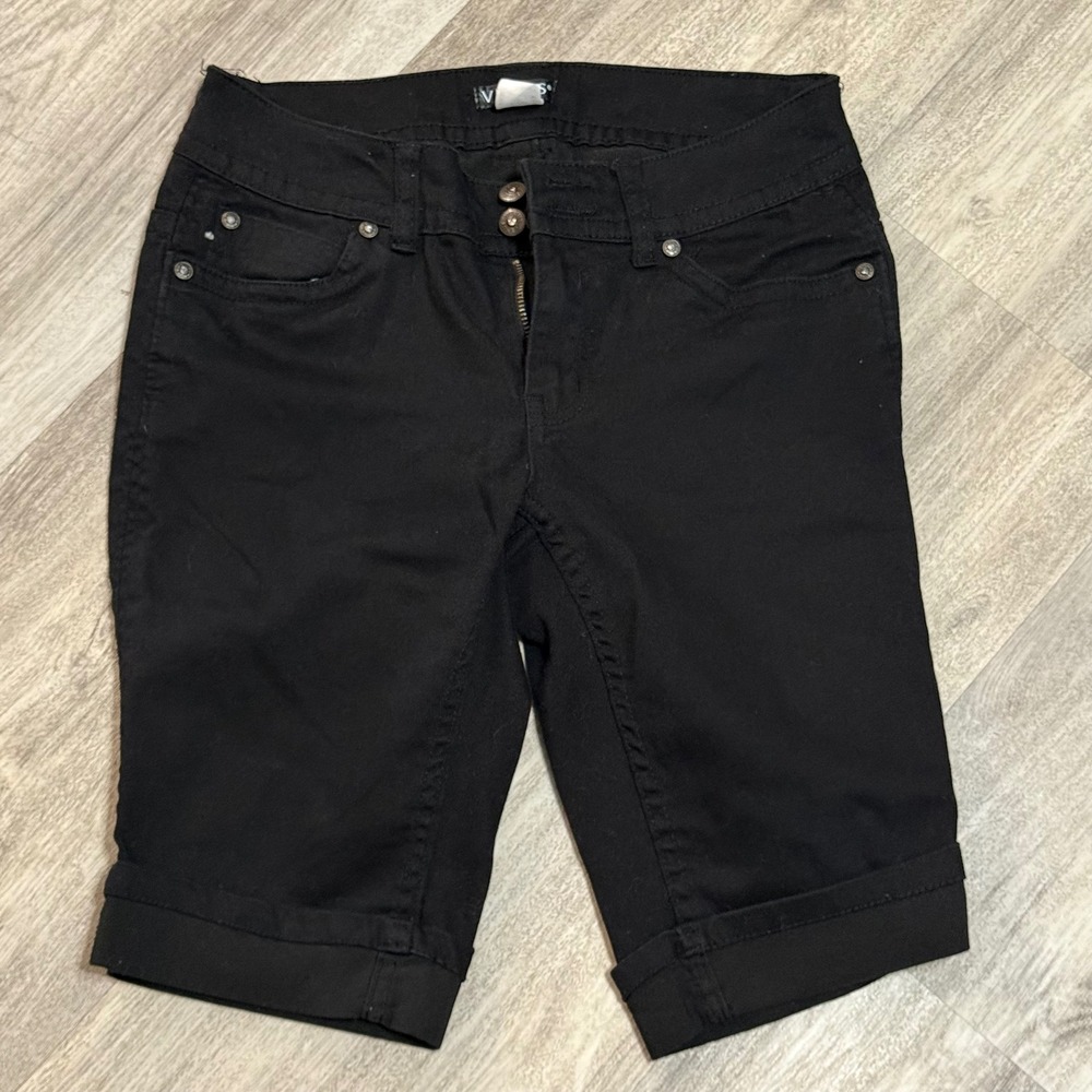 Venus Women's Black Denim Bermuda Shorts Rhinestone Accents Size 3